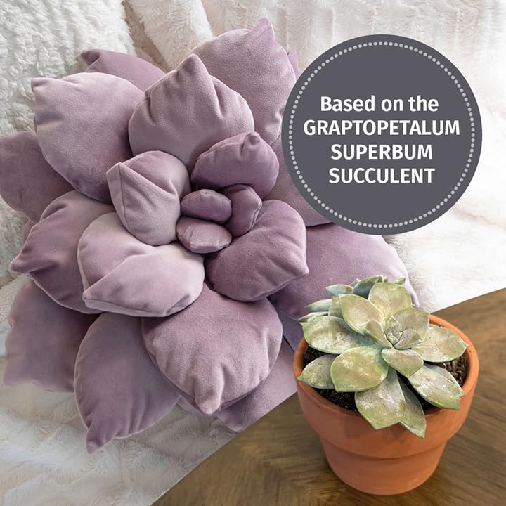 3D Large Succulent Pillow | 17" Soft Purple Leaf Pillow, Flower Shaped Pillow | Succulent Decor Cactus Pillow | Funky Throw Pillows Cactus Plush | Succulent Pillows Aesthetic