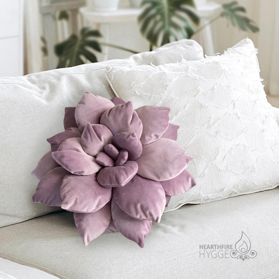 3D Large Succulent Pillow | 17" Soft Purple Leaf Pillow, Flower Shaped Pillow | Succulent Decor Cactus Pillow | Funky Throw Pillows Cactus Plush | Succulent Pillows Aesthetic