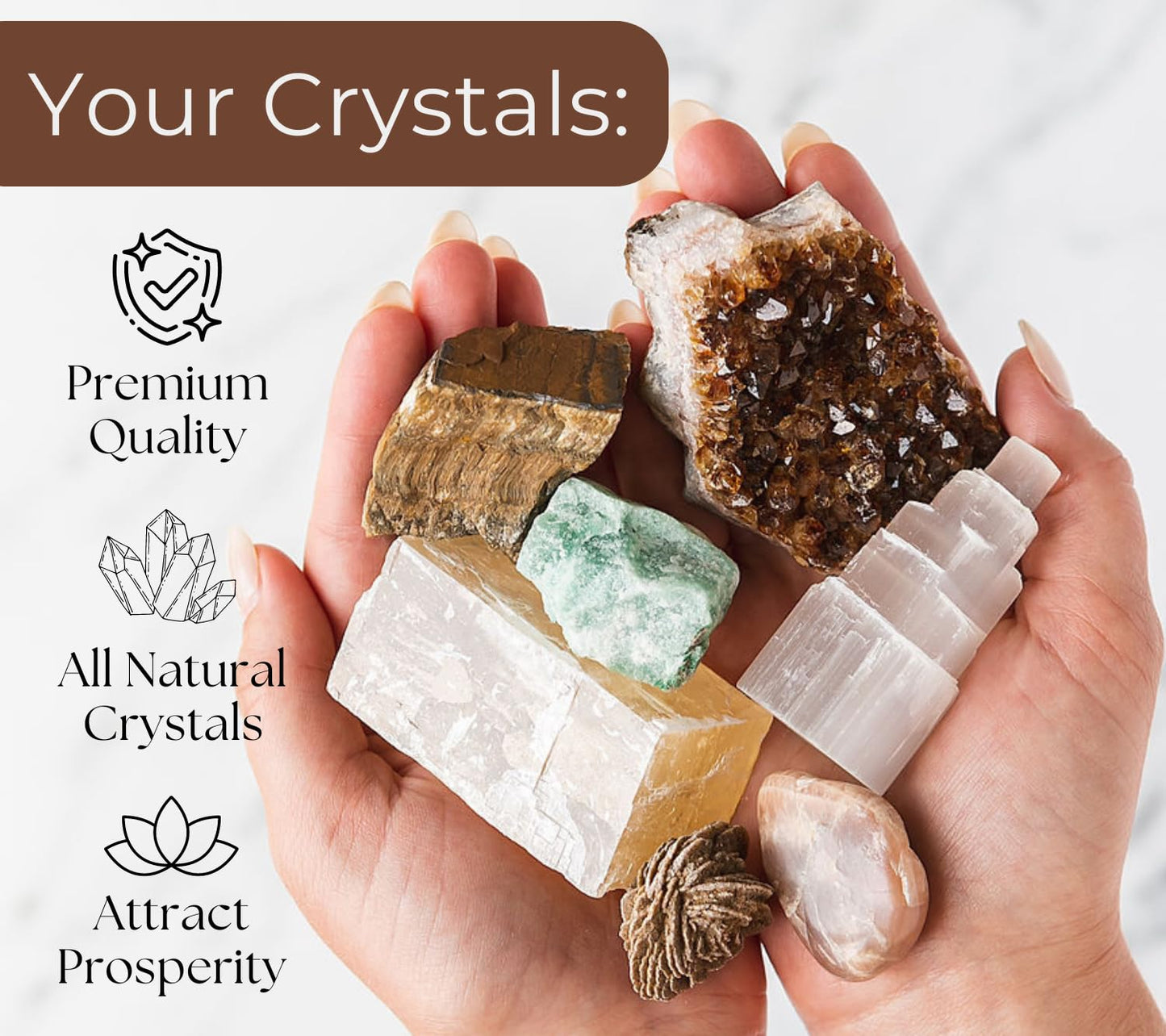 Healing Crystals and Stones. Healing Crystal Set with 50 Affirmation Cards. Gemstones, Real Crystal Stones for Reiki, Meditation Accessories, Spiritual Gifts for Women