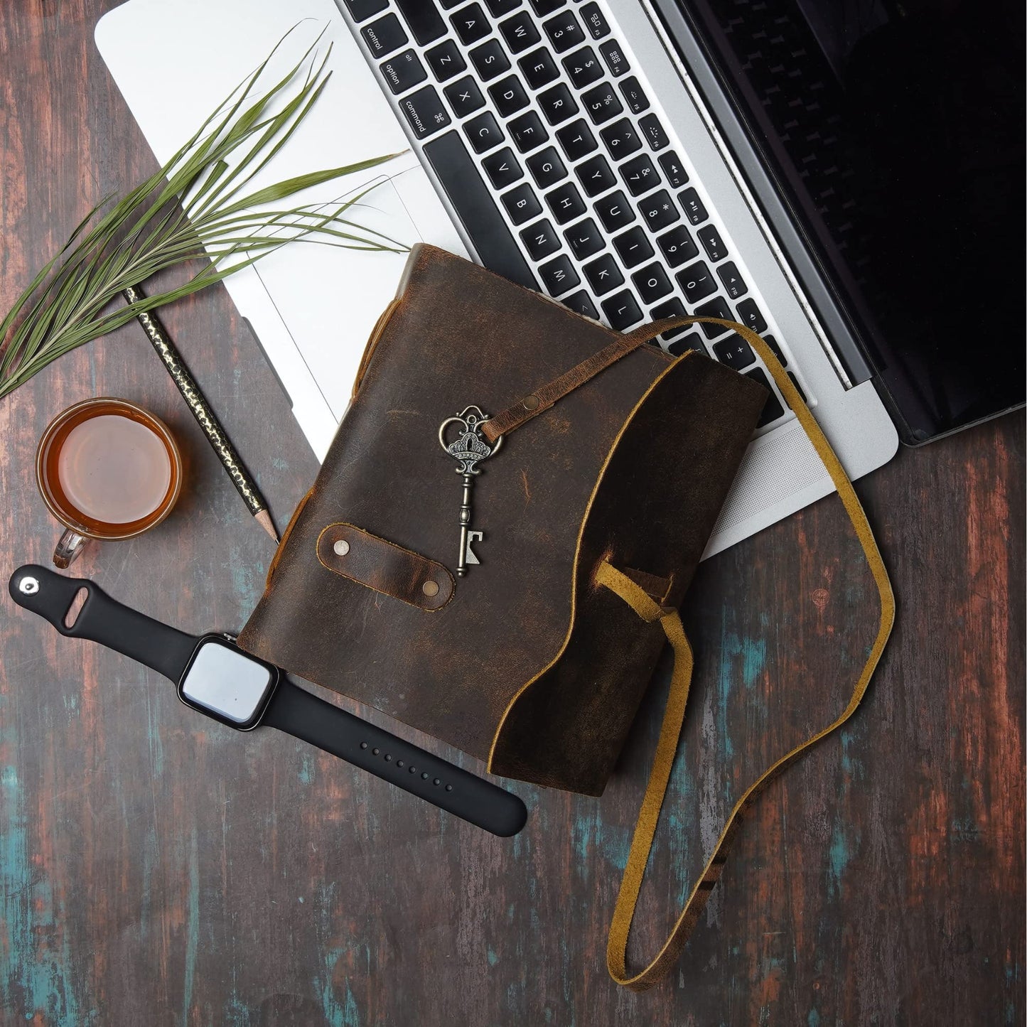 Vintage Leather Journal – 200 Handmade Vintage Deckle Edge Paper – Leather bound Journal For Women Men – Vintage Key Closure - Book of Shadows - Cappuccuno Brown - 6X4 inches (A6)