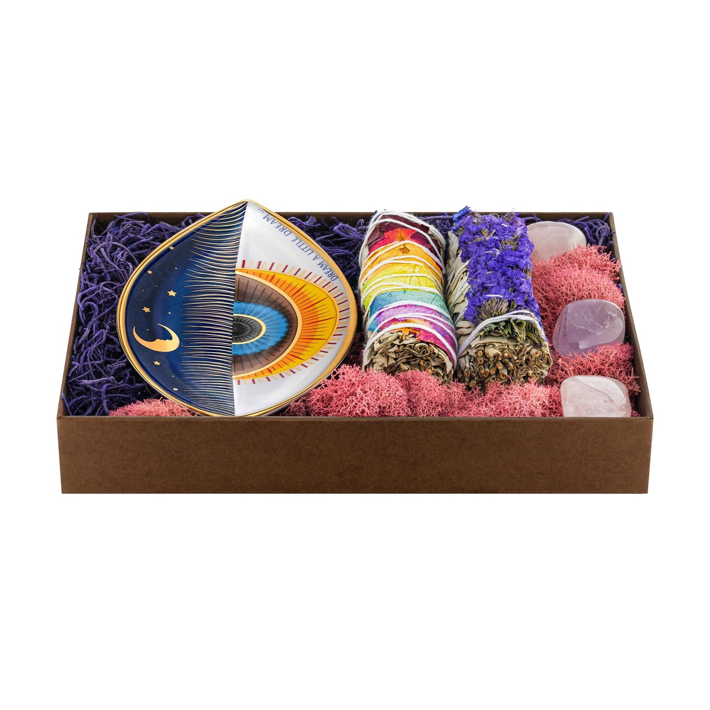 Evil Eye Sage Box Includes 4.5" x 6.5" Ceramic Evil Eye Plate with White Sages (Blissful State)