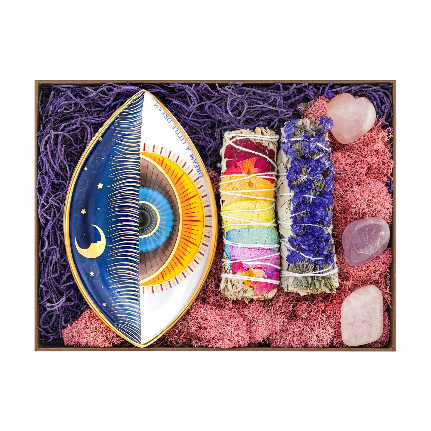 Evil Eye Sage Box Includes 4.5" x 6.5" Ceramic Evil Eye Plate with White Sages (Blissful State)