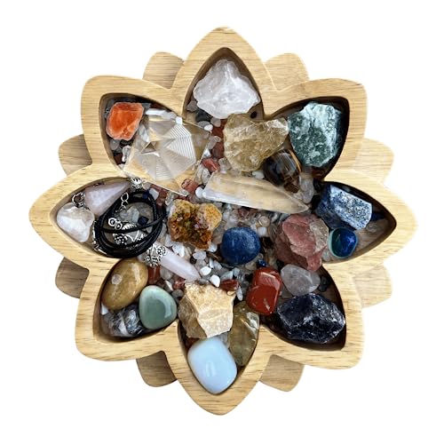 Wooden Lotus Crystal Tray for Stones - Display Your Crystals & Healing Stones