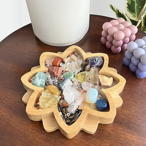 Wooden Lotus Crystal Tray for Stones - Display Your Crystals & Healing Stones