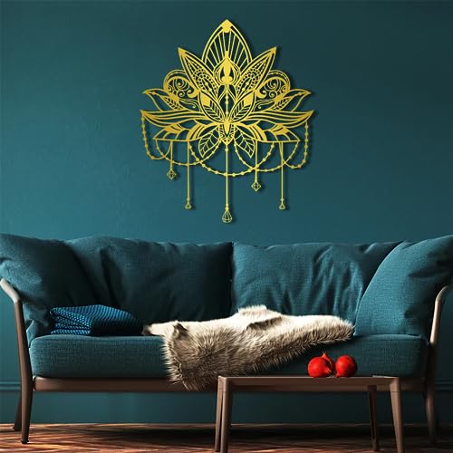 Lotus Flower Wall Decor - Mandala Wall Decor (27.6x23.6 Inches / 70x60cm, Gold)