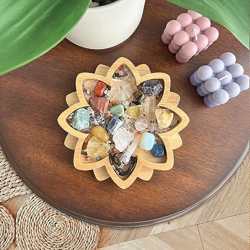 Wooden Lotus Crystal Tray for Stones - Display Your Crystals & Healing Stones